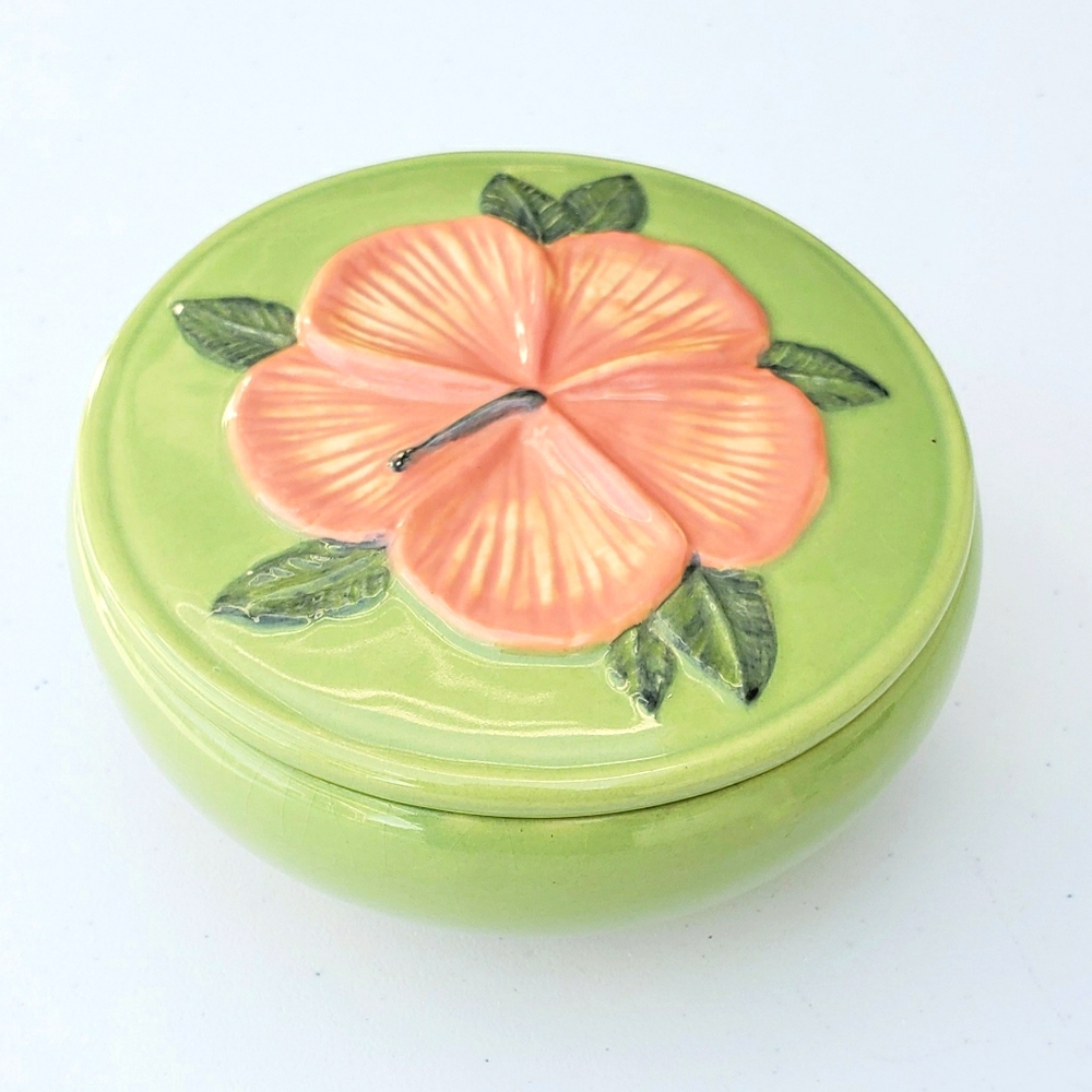 Vintage WHITNEY SMITH POTTERY Ceramic Hibiscus Jar